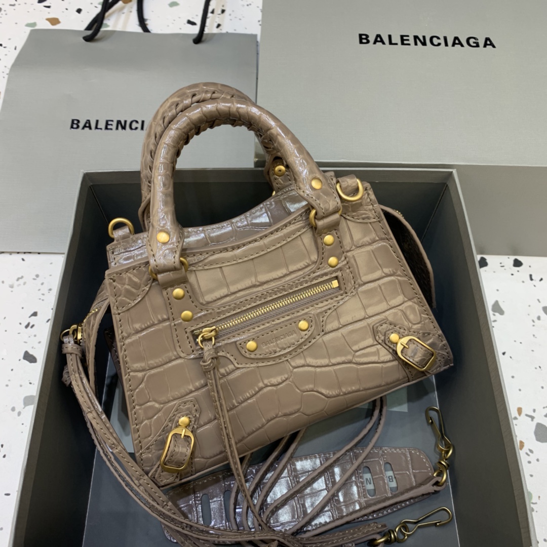 Balenciaga Neo Classic Mini Handbag Crocodile Embossed Shoulder Bag Khika